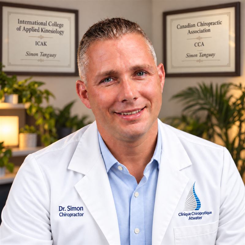 Dr. Simon Tanguay, chiropractor, in his clinic at Clinique Chiropratique Atwater